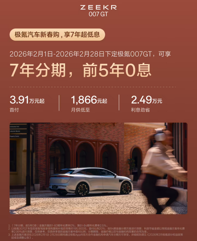 极氪官宣全系7年低息金融方案 三款车型享前5年0息福利